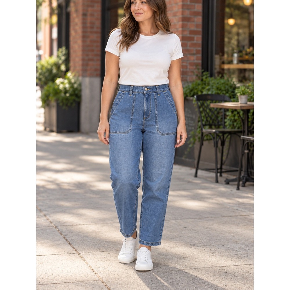 K312. Old Navy High-Rise OG Chino Blue Denim Utility Pants Womens Medium